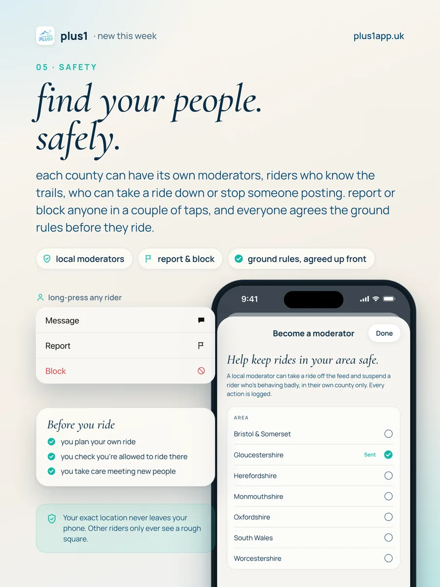 find your people, safely: local moderators, report and block